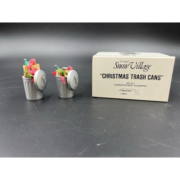 Dept 56 The Original Snow Village “Christmas Trash Cans” w/ Box - Picture 1 of 6